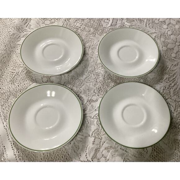 Set Of 4 Corelle 6.25” Coffee Saucers Spring Meadow Wildflower Green Band Rim - Picture 2 of 8